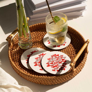 Valentine's day hearts - red and grey round paper coaster