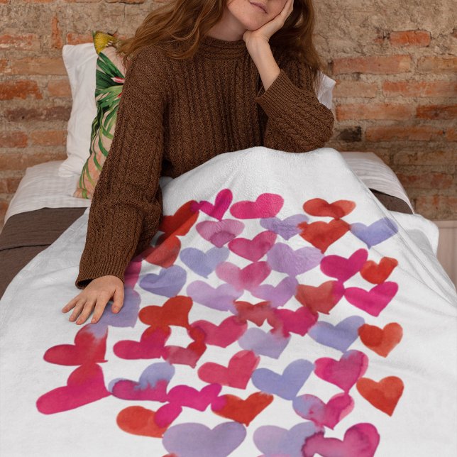 Valentine's day hearts - violet and viva mangenta fleece blanket (Creator Uploaded)