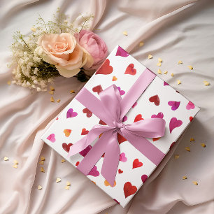 Valentine's day hearts - viva magenta and orange wrapping paper sheet