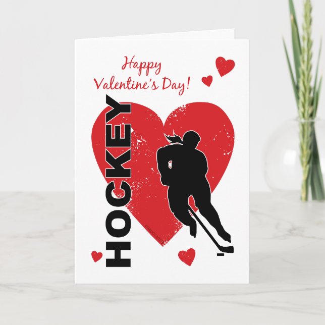 Valentine's Day Hockey Hearts (female) Holiday Card (Front)