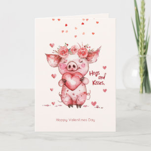 valentine's day Hogs & Kisses Funny Pig Holiday Card