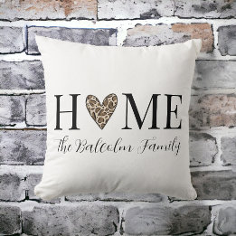 Valentine's Day Home Leopard Heart Family Name Cushion