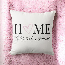 Valentine's Day Home Pink Heart Family Name Cushion