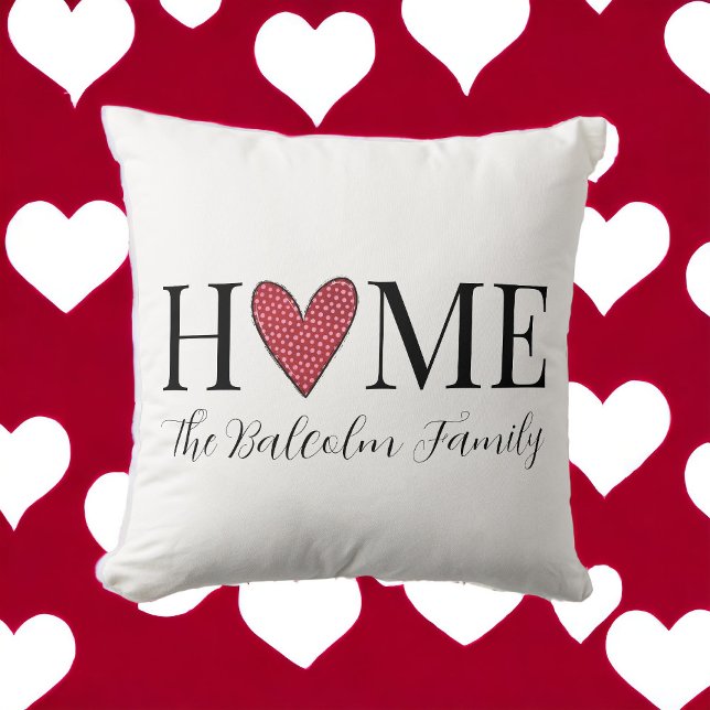 Valentine's Day Home Red Polka Dot Family Name Cushion (Creator Uploaded)