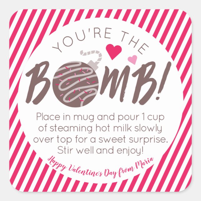 Valentine's Day Hot Chocolate Bomb Square Stickers (Front)