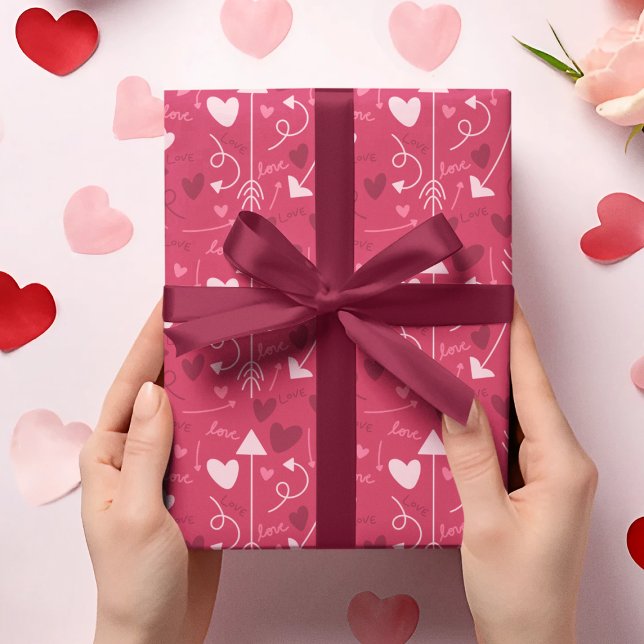 Valentines Day Hot Pink Hearts and Arrows Wrapping Paper (Creator Uploaded)