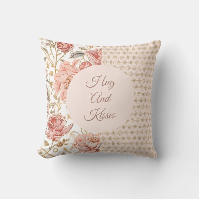 Valentine's Day, Hug and Kisses, Flowers, Pixels Cushion (Front)