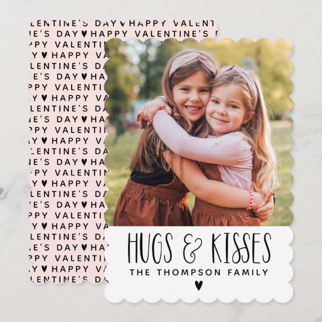 Valentine's Day Hugs Kisses Photo Holiday Card (Front/Back)