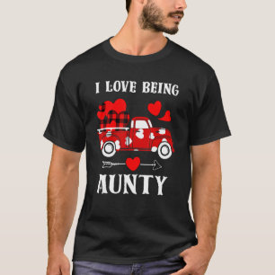 Valentine's Day I Love Being Aunty Red Plaid Truck T-Shirt