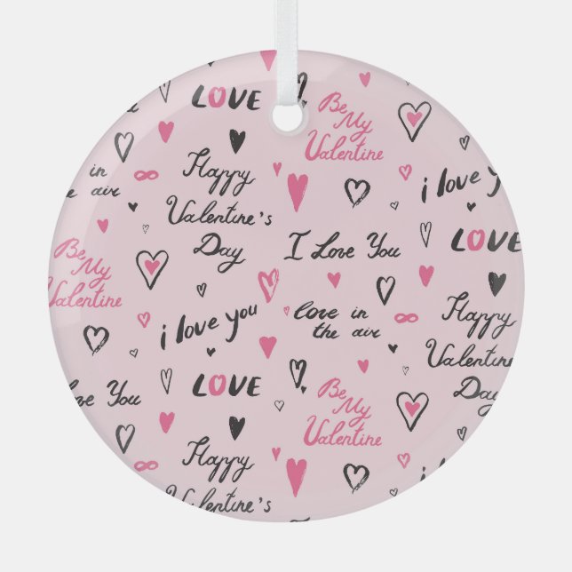 Valentine's Day: 'I Love You' Background. Glass Tree Decoration (Front)
