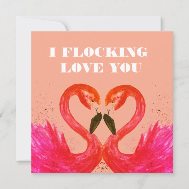 Valentines Day I Love You Flamingo Birds Holiday Card (Front)