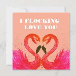 Valentines Day I Love You Flamingo Birds Holiday Card