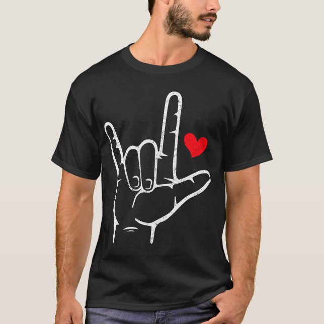 Valentines Day I Love You Hand Sign Asl Heart Men  T-Shirt (Front)