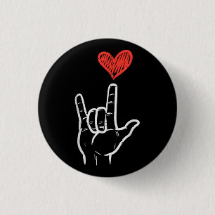 Valentines Day I Love You Hand Sign ASL Heart Wome 3 Cm Round Badge