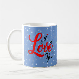 Valentines Day I Love You Red on Blue White Stars Coffee Mug