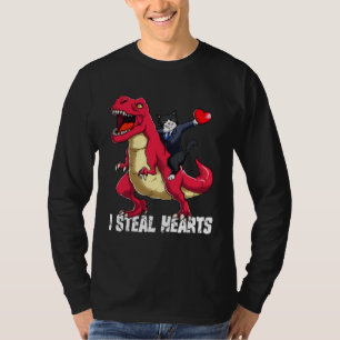 Valentines Day I Steal Hearts Dabbing Cat Riding D T-Shirt