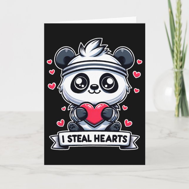 Valentine's Day I Steal Hearts Panda Bear Cute Fun Card (Front)