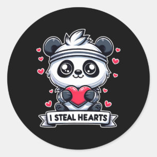 Valentine's Day I Steal Hearts Panda Bear Cute Fun Classic Round Sticker