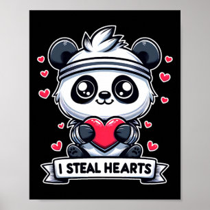 Valentine's Day I Steal Hearts Panda Bear Cute Fun Poster