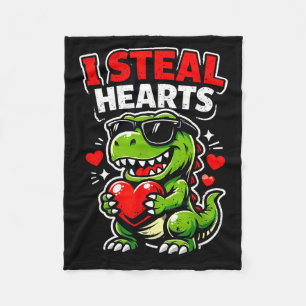 Valentines Day I Steal Hearts T-rex  Fleece Blanket