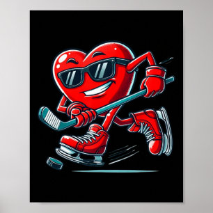 Valentines Day Ice Hockey Funny Red Heart Love Boy Poster