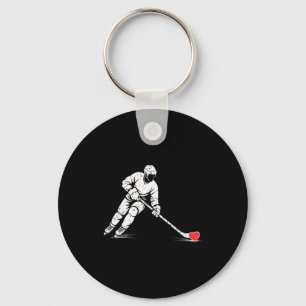 Valentines day ice hockey silhouette heart love me key ring