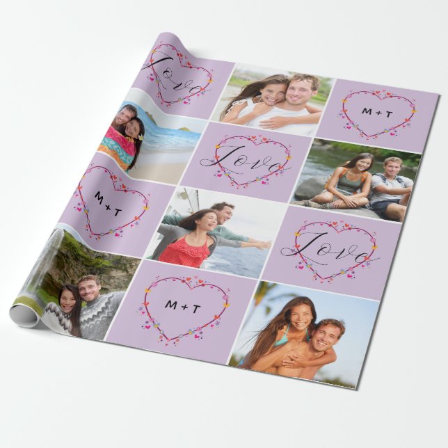 Valentine's Day Initials Love Photo Collage Wrapping Paper (Unrolled)