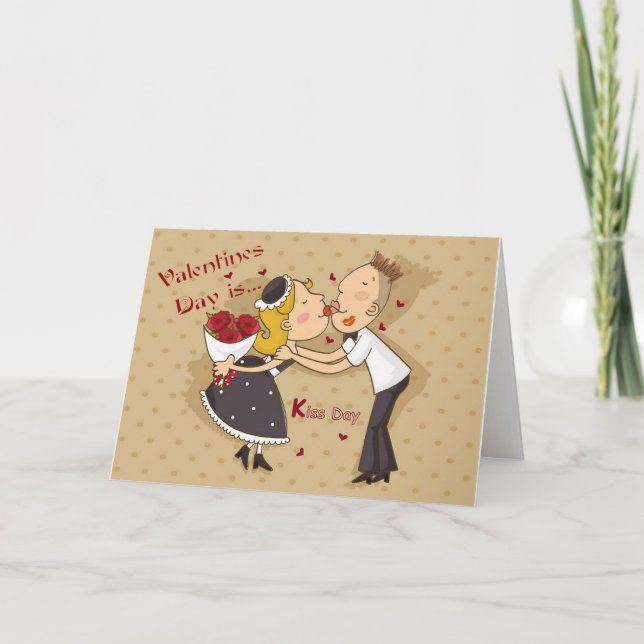 Valentine's Day is... Kiss Day Cute Personalise Holiday Card (Front)