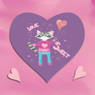 Valentine's Day kid racoon stickers