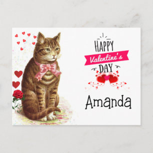 Valentine's Day Kids Hearts and Cat Postcard