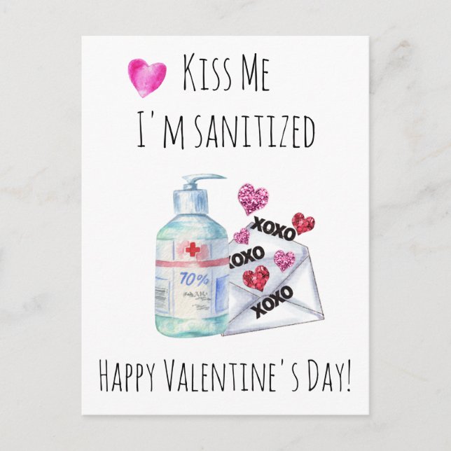 Valentine's Day Kiss me I'm Sanitised Quarantine Postcard (Front)