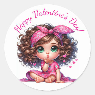 Valentine's Day Kisses & Wishes Cute Hearts Pink Classic Round Sticker