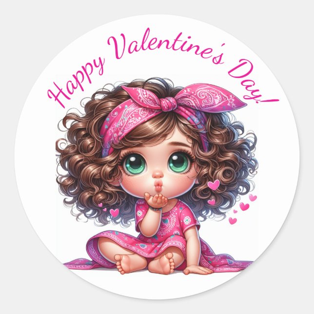 Valentine's Day Kisses & Wishes Cute Hearts Pink Classic Round Sticker