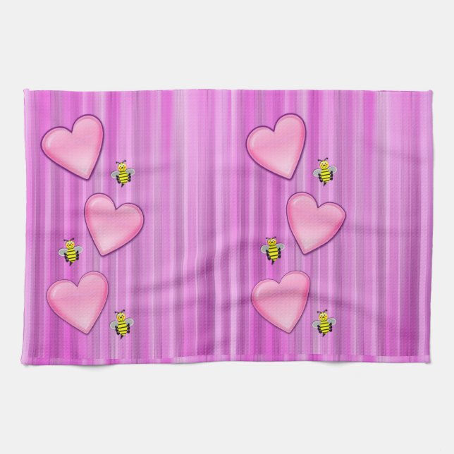 Valentine's Day Kitchen hand towel, Bee Tea Towel (Horizontal)