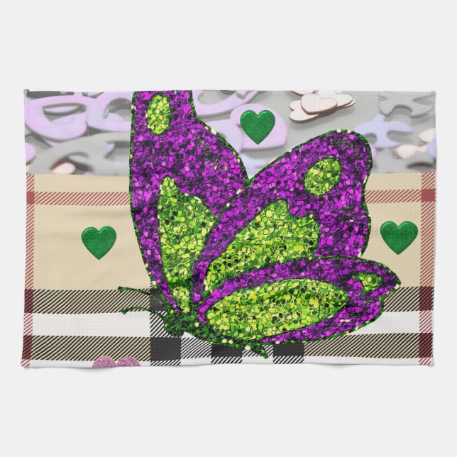 Valentine's Day Kitchen hand towel, Butterfly Tea Towel (Horizontal)