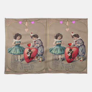 Valentine's Day Kitchen hand towel, Vintage Tea Towel