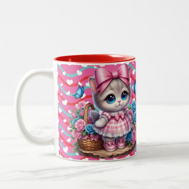 Valentines Day Kitty  Two-Tone Coffee Mug (Left)