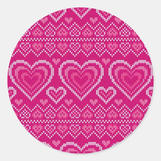 Valentine's Day Knitted Pattern 2 Classic Round Sticker (Front)
