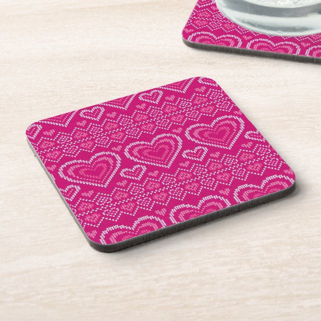 Valentine's Day Knitted Pattern 2 Coaster (Left Side)
