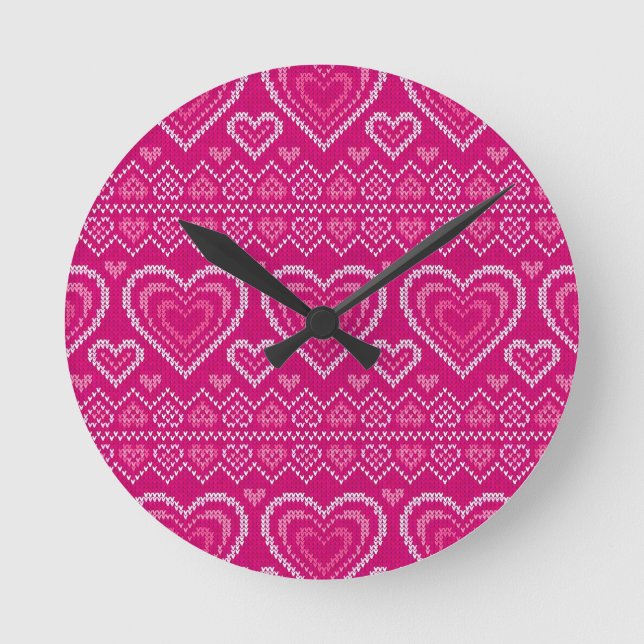 Valentine's Day Knitted Pattern 2 Round Clock (Front)