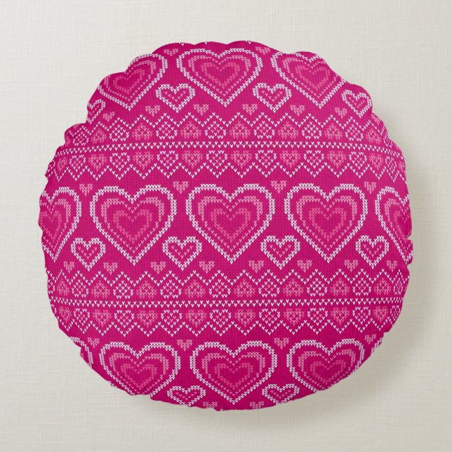 Valentine's Day Knitted Pattern 2 Round Cushion (Front)