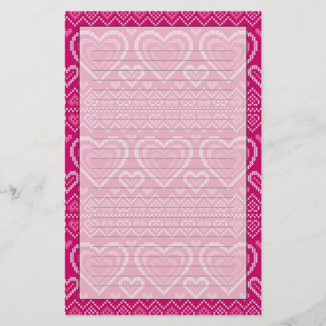 Valentine's Day Knitted Pattern 2 Stationery (Front)