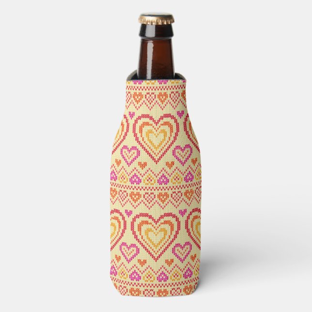 Valentine's Day Knitted Pattern Bottle Cooler (Bottle Front)