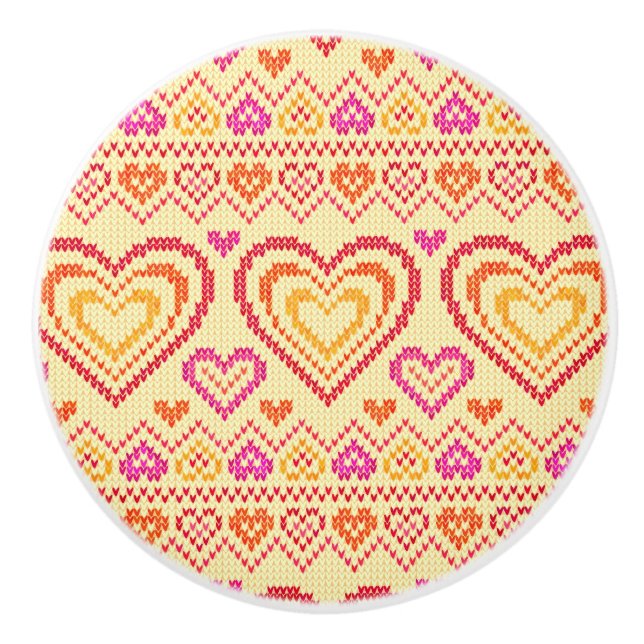 Valentine's Day Knitted Pattern Ceramic Knob (Front)