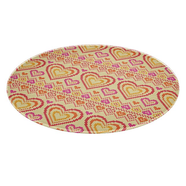 Valentine's Day Knitted Pattern Cutting Board (Corner)