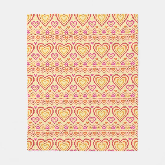 Valentine's Day Knitted Pattern Fleece Blanket (Front)