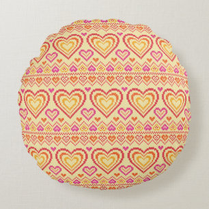 Valentine's Day Knitted Pattern Round Cushion