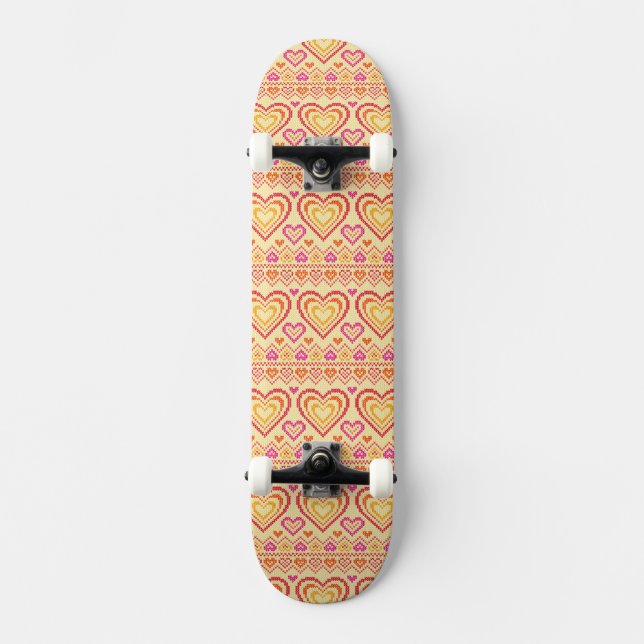 Valentine's Day Knitted Pattern Skateboard (Front)