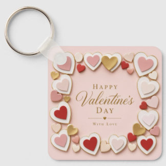 Valentines Day Layered Heart Frame Border Key Ring