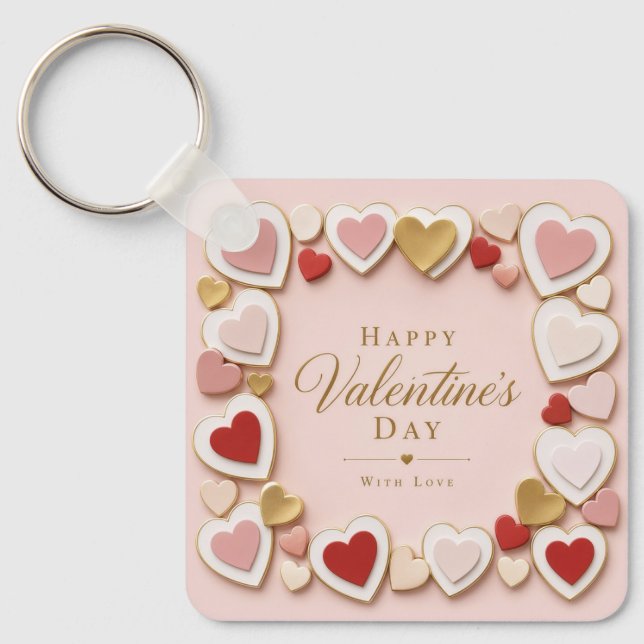 Valentines Day Layered Heart Frame Border Key Ring (Front)